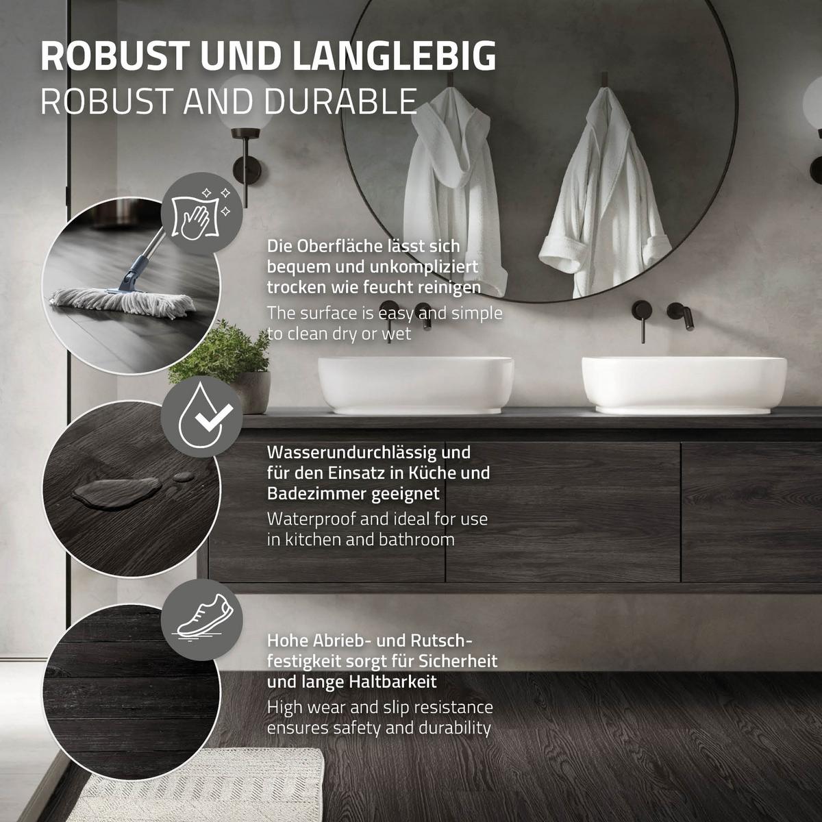 VINYLBODEN selbstklebend 2,23m²/16 Dielen Eiche dunkelgrau - Dunkelgrau, Kunststoff (91.5/15.3/0.2cm) - ML-DESIGN