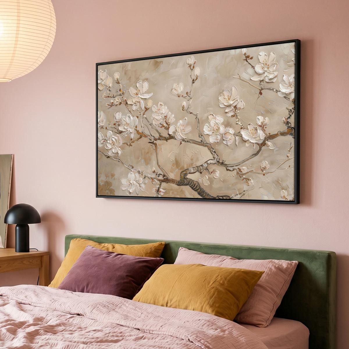 LEINWAND Bilder mit Rahmen - Blumen - Modern - Beige - Weiß - Blüte - 140x90 - Beige, Textil (140/90cm) - MuchoWow