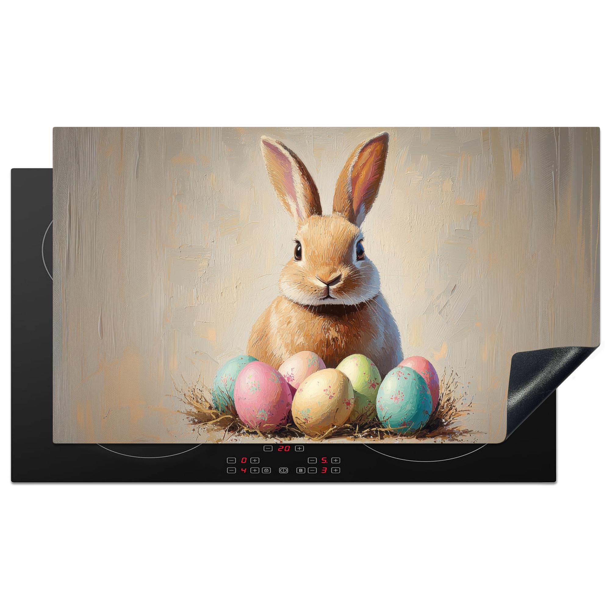 HERDABDECKPLATTE Osterhase - Pastell - Eier Induktionsschutz 91.6x52.7 cm - Beige, Kunststoff (91.6/52.7/0.2cm) - MuchoWow