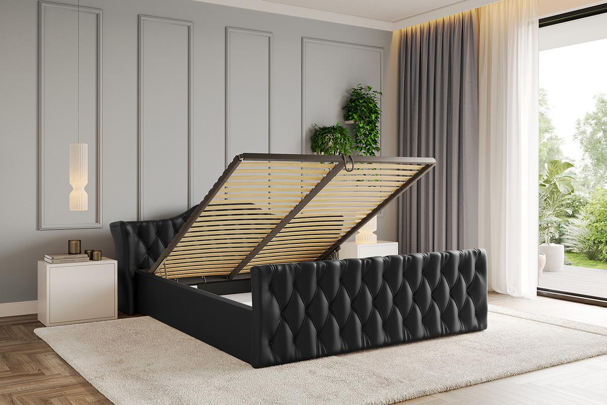 POLSTERBETT mit Bettkasten, Fußteil und Lattenrost, Boxbett ohne Matratze - ZORAN-Z-V1 120x200 Schwarz Kunstleder - Schwarz Hochglanz, Holzwerkstoff/Textil (120/200cm) - ALTDECOR