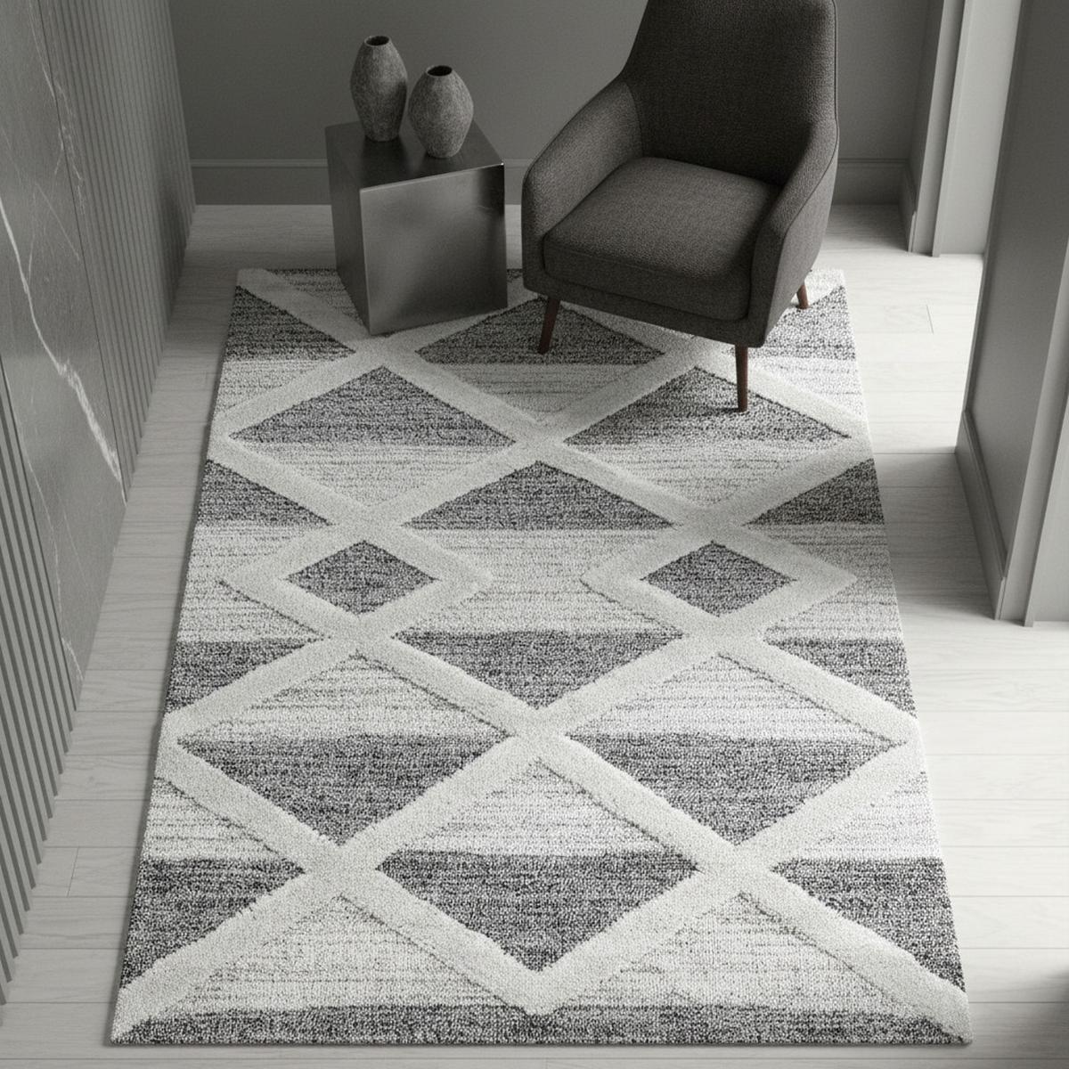 HOCHFLORTEPPICH EISACK, geometrisch, Florhöhe 20 mm, Grau, 140 x 200 cm - Grau, Textil (200/140cm) - KADIMA DESIGN