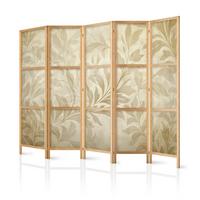 PARAVENT Japanischer 5-tlg 225x172 cm Retro Bl tter - Beige, Holz/Textil (225/172/3cm) - Muralo