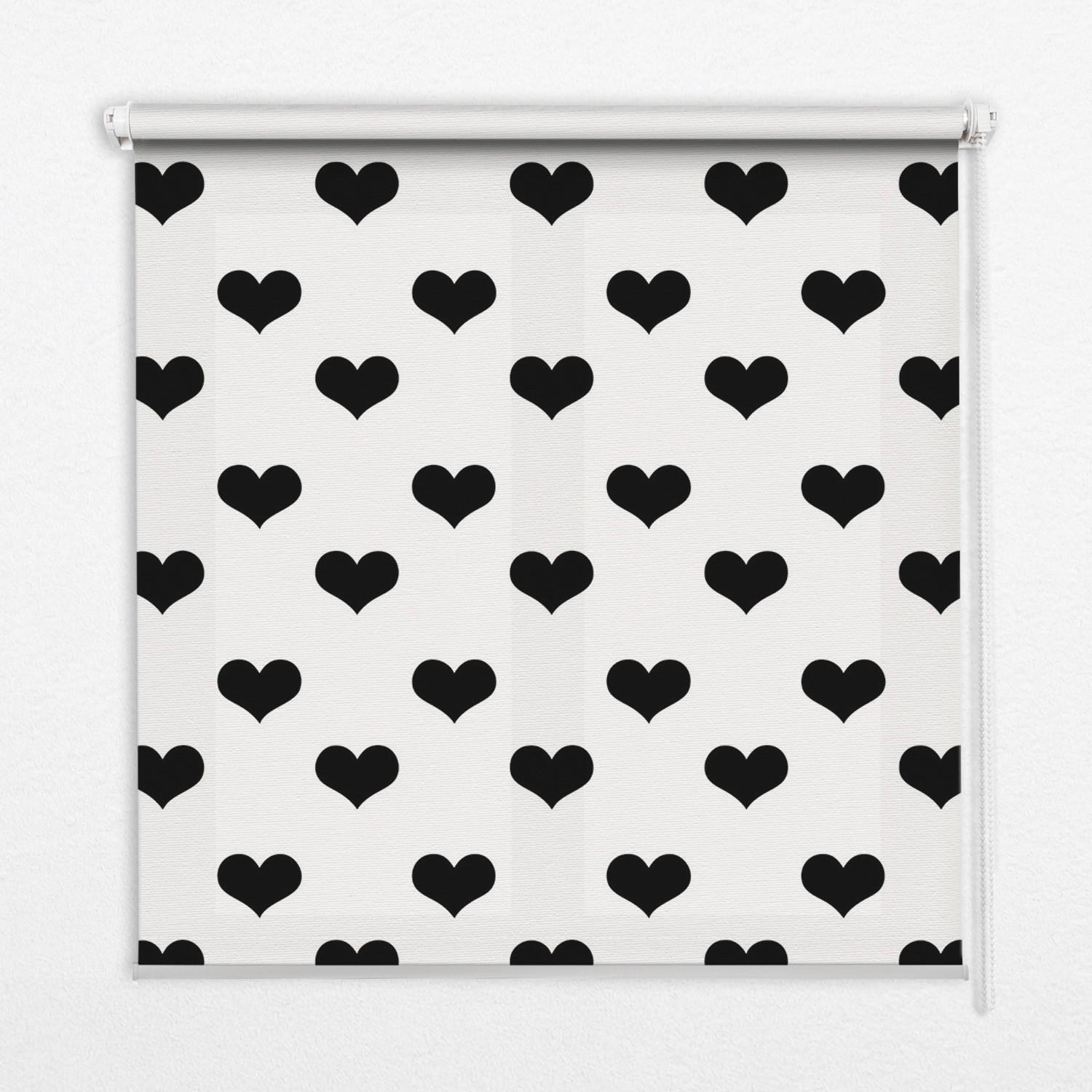 INNENROLLO - Fensterrollo - Rollo - 150x180 cm - Schwarze Herzen - Schwarz, Kunststoff (150/180/0.5cm) - TULUP