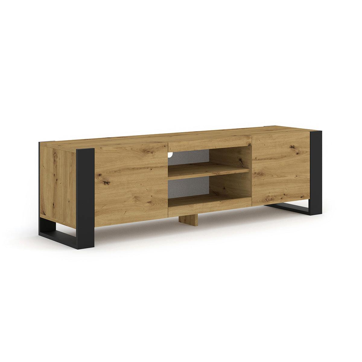 TV-MÖBEL Gani Holz und Mattschwarz - Schwarz, Holzwerkstoff (158/47/40cm) - Petits-meubles