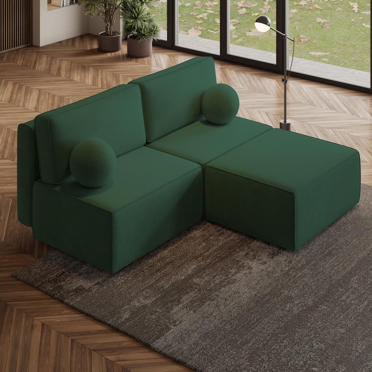 ECKSOFA VARNA P Grün Kordstoff mit Schlaffunktion - Grau/Grün, Holz/Kunststoff (196/158cm) - MASSENO
