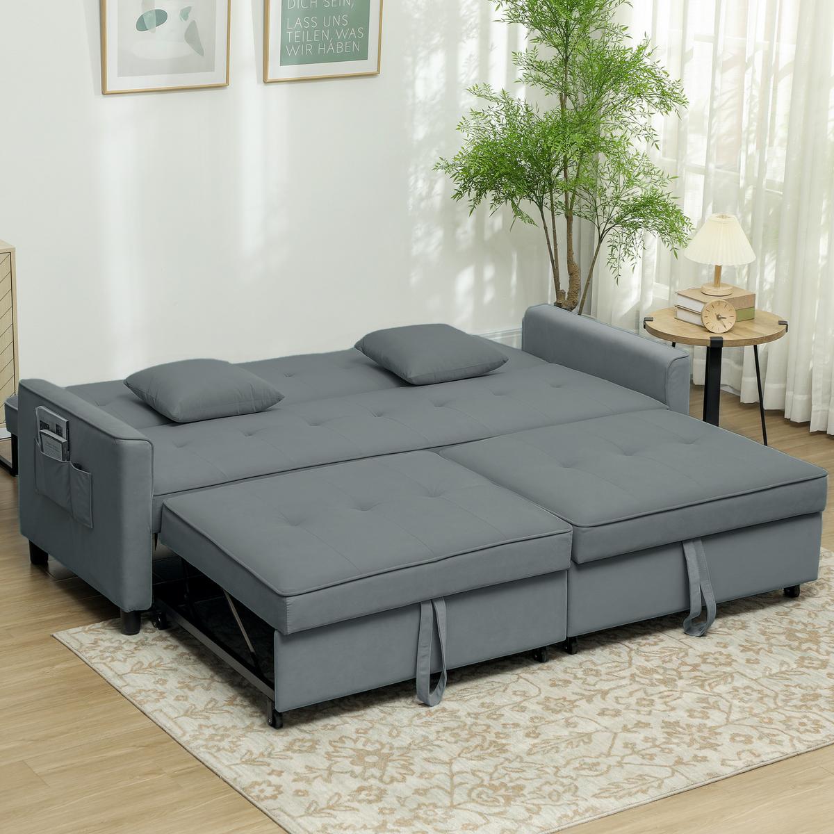 SCHLAFSOFA Polyester Eukalyptusholz Grau - Grau, Textil (90/89/196cm) - HOMCOM