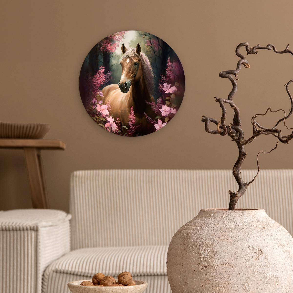 WANDBILD Pferd - Blumen - Rosa - Natur - Wald Deko Wohnzimmer 30x30 cm - Altrosa, Kunststoff (30/30cm) - MuchoWow
