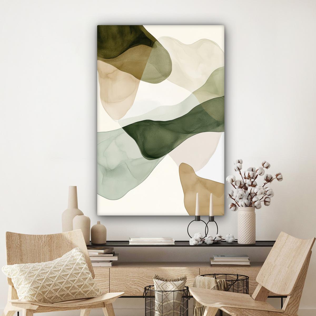 LEINWANDBILD Japandi - Abstrakt - Grün Deko XXL 80x120 cm - Salbeigrün, Textil (80/120cm) - MuchoWow