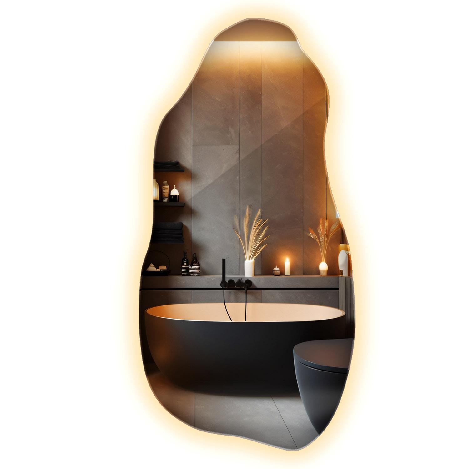 LED-SPIEGEL 40x80 cm Asymmetrisch Warmweiß 3000K - Gelb, Glas (40/80/0.4cm) - Wallfluent