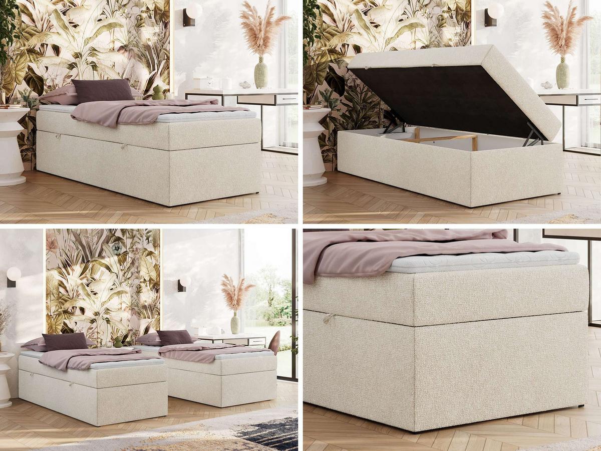 BOXBETT ZERO 90/200 - Creme Struktur - H4 - Topper T25 - Creme, Textil (90/200cm) - MKS