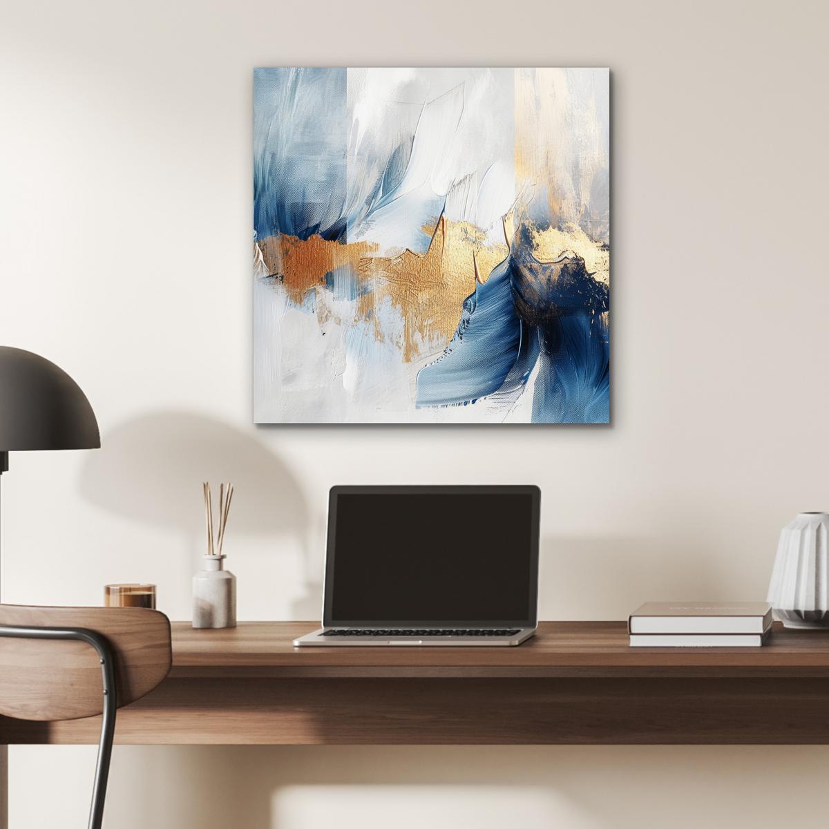 METALLBILD Gold - Blau - Aquarell - Kunst - Modern 50x50 cm - Hellblau, Metall (50/50cm) - MuchoWow