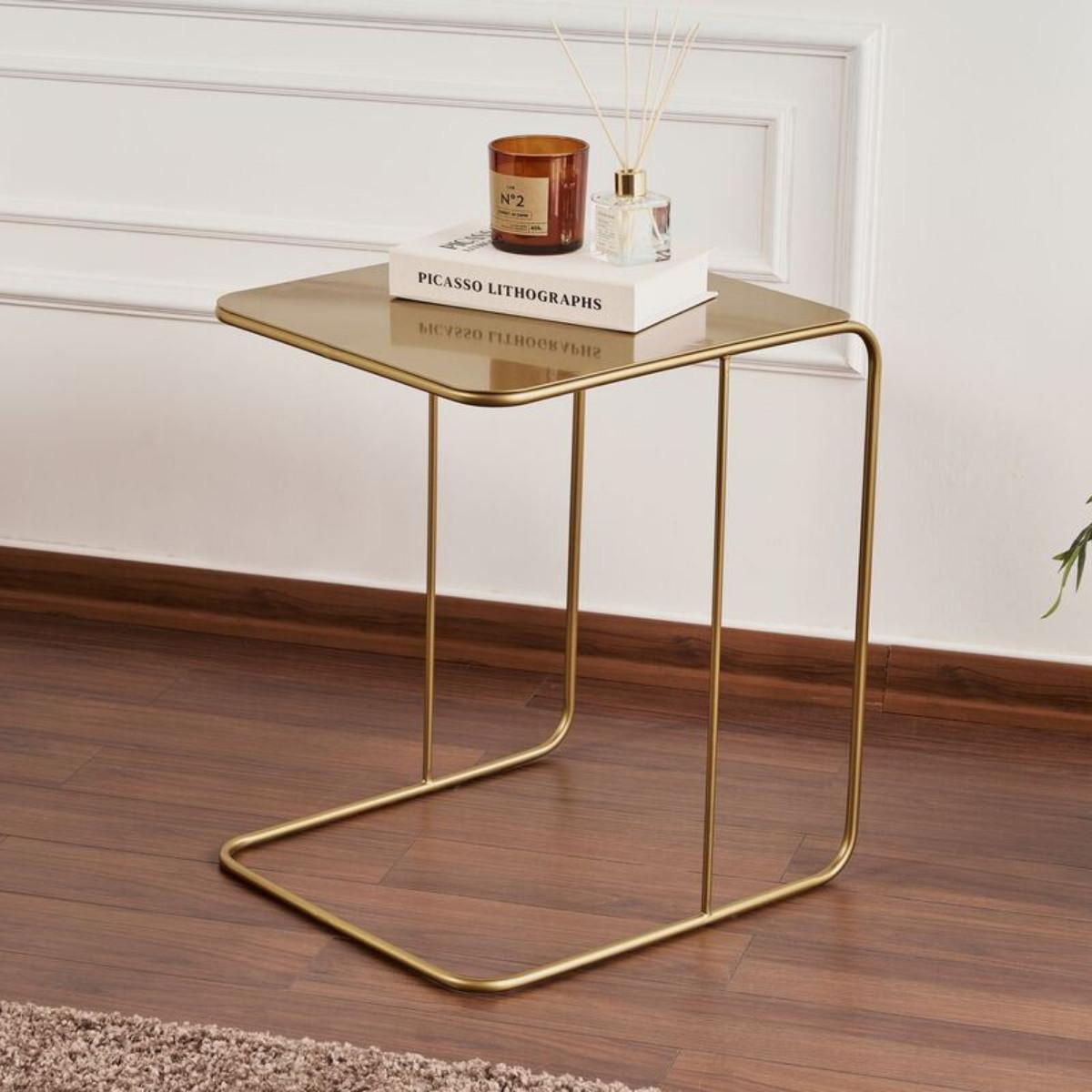 BEISTELLTISCH mit metallplatte 57/47/46 cm - Goldfarben, Metall (55/57/46cm) - Calicosy