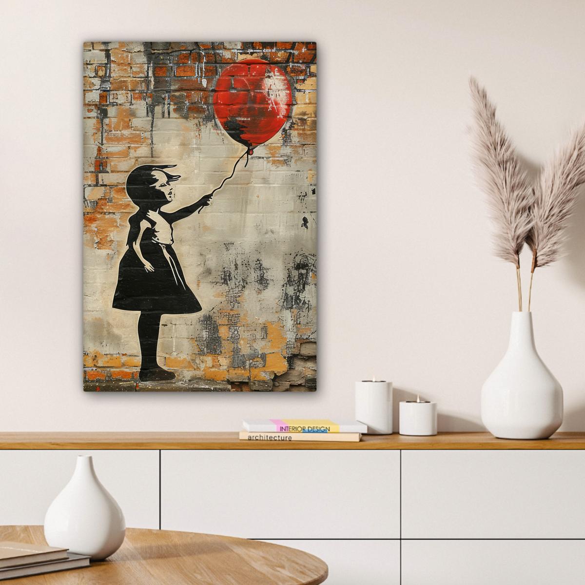 LEINWANDBILD Graffiti - Banksy - Mädchen - Straßenkunst Wanddeko 40x60 cm - Sandfarben, Textil (40/60cm) - MuchoWow