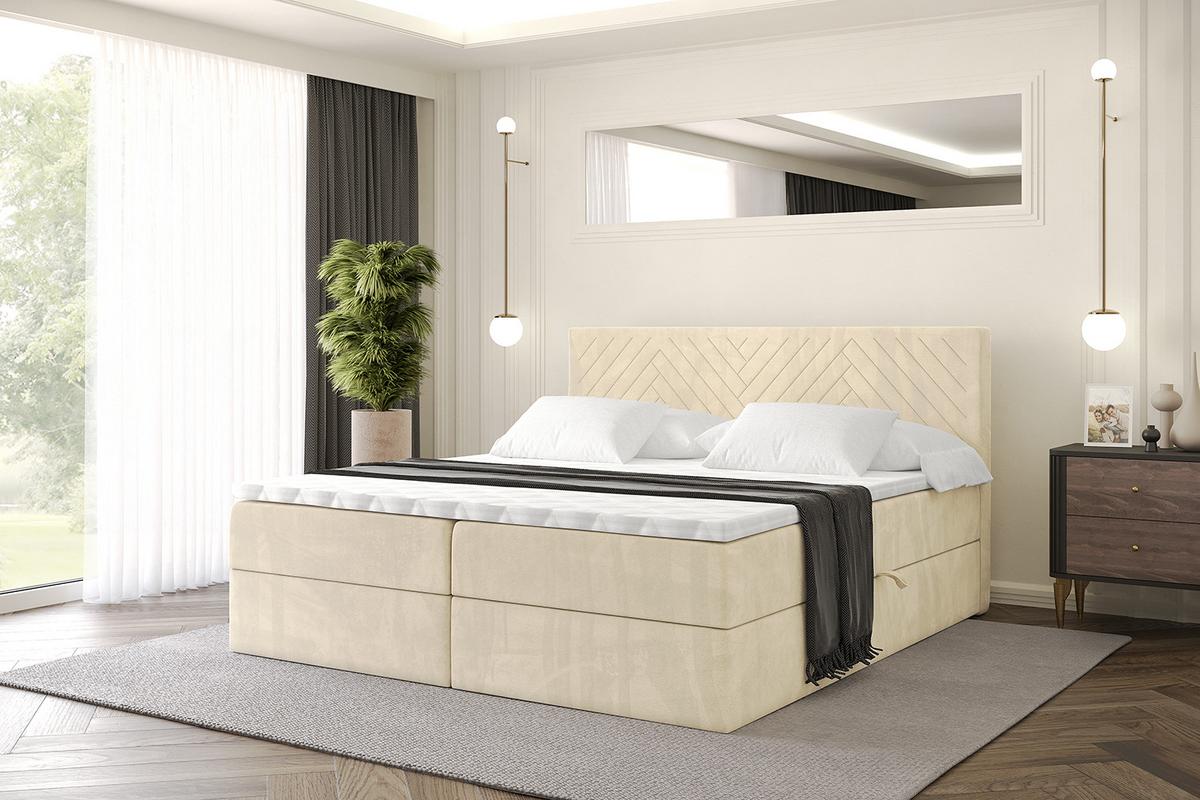 BOXBETT mit Matratze H4 und Lattenrost - VEXA - 180x200 - Beige Monolith - Beige, Holzwerkstoff/Kunststoff (180/200cm) - ALTDECOR