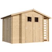 HOLZHAUS GARTENHAUS mit Brennholzschuppen M389+M389G - mit imprägniertem Boden- 3,53 + 0,97 + 0,97 m2 - Beige, Holz (328/218/206cm) - Timbela
