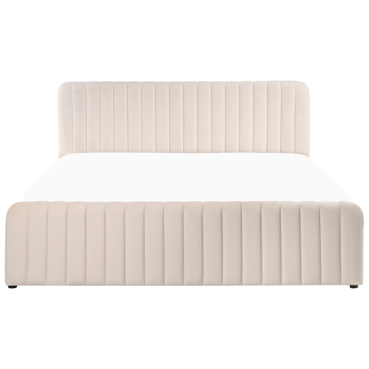 BETT mit Stauraum 180/200 Samtstoff Beige Lunan - Beige/Schwarz, Textil (180/200cm) - Beliani