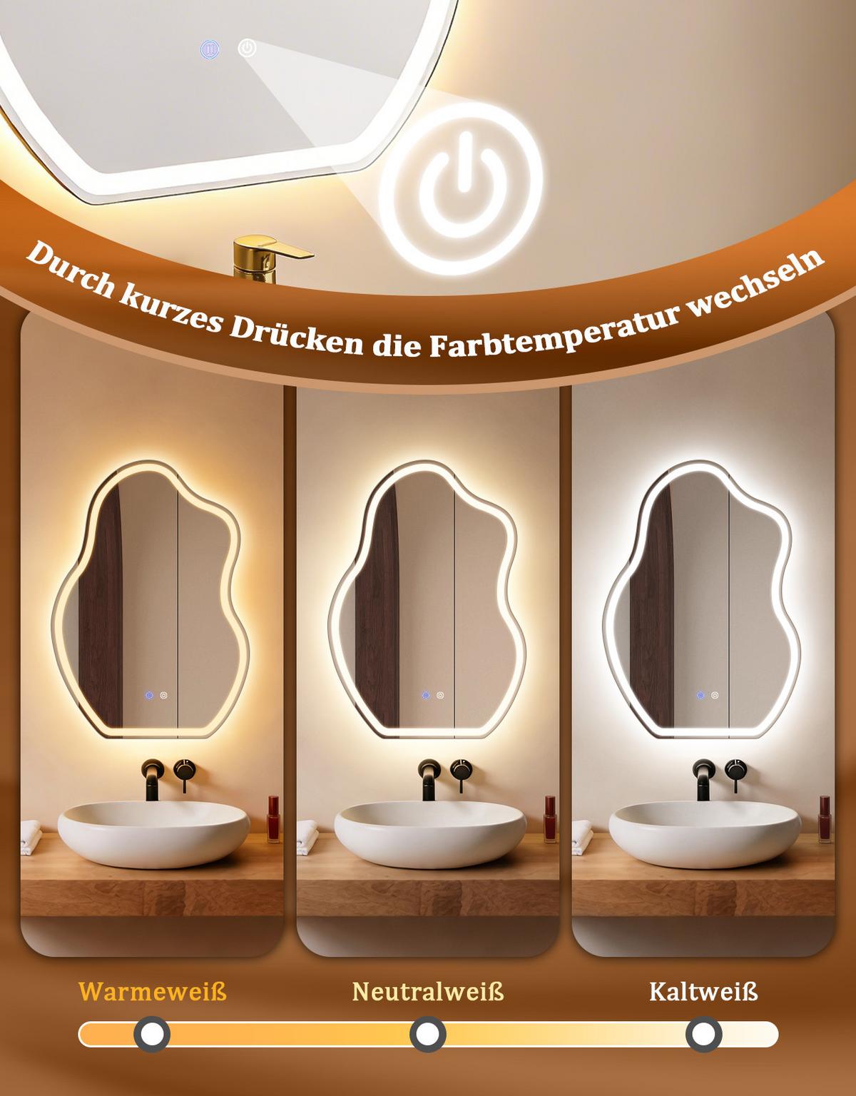 BADSPIEGEL mit Beleuchtung Jarwen 3.4/50/70 cm - Weiß, Glas (50/70/3.4cm) - ZMH