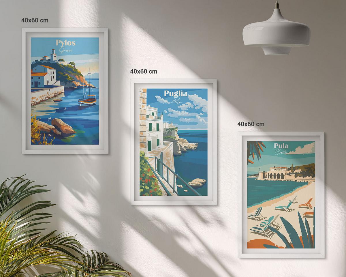 BILDER SET 3er Set - 40x60 cm Weißer Rahmen - Küstenlandschaften des Tourismus - Weiß, Kunststoff (40/60cm) - TULUP