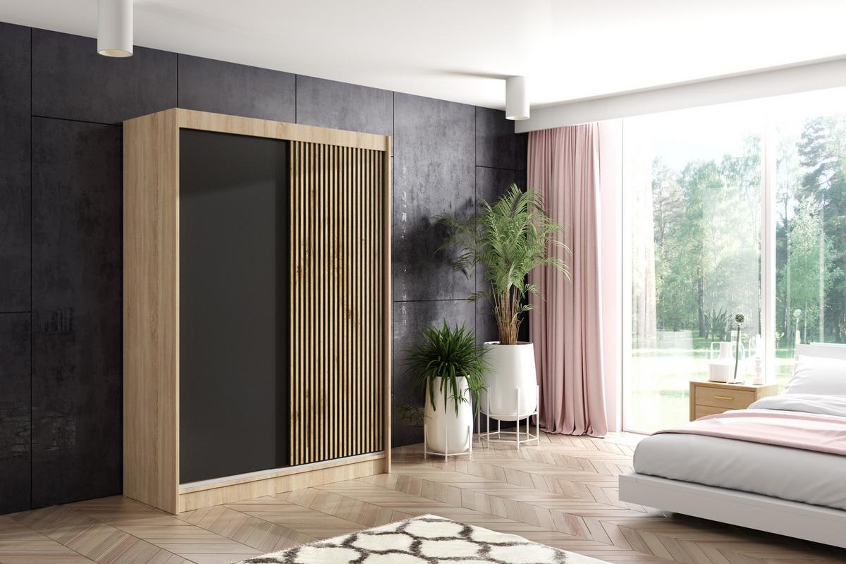 KLEIDERSCHRANK VILAN mit Lamel - 150 cm - Sonoma Eiche|Eiche Wotan - Eiche Wotan/Sonoma Eiche, Holzwerkstoff (150/215/61cm) - ALTDECOR