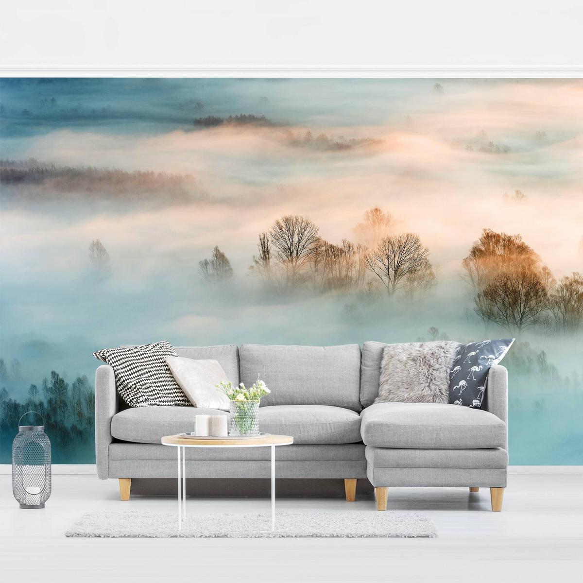 FOTOTAPETE Nebel bei Sonnenaufgang 288/190 cm - Eichefarben, Papier (288/190cm) - Bilderwelten