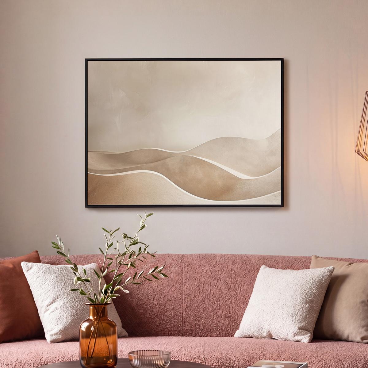 LEINWAND Bilder mit Rahmen - Beige - Natur - Abstrakt - Modern - 70x50 - Beige, Textil (70/50cm) - MuchoWow