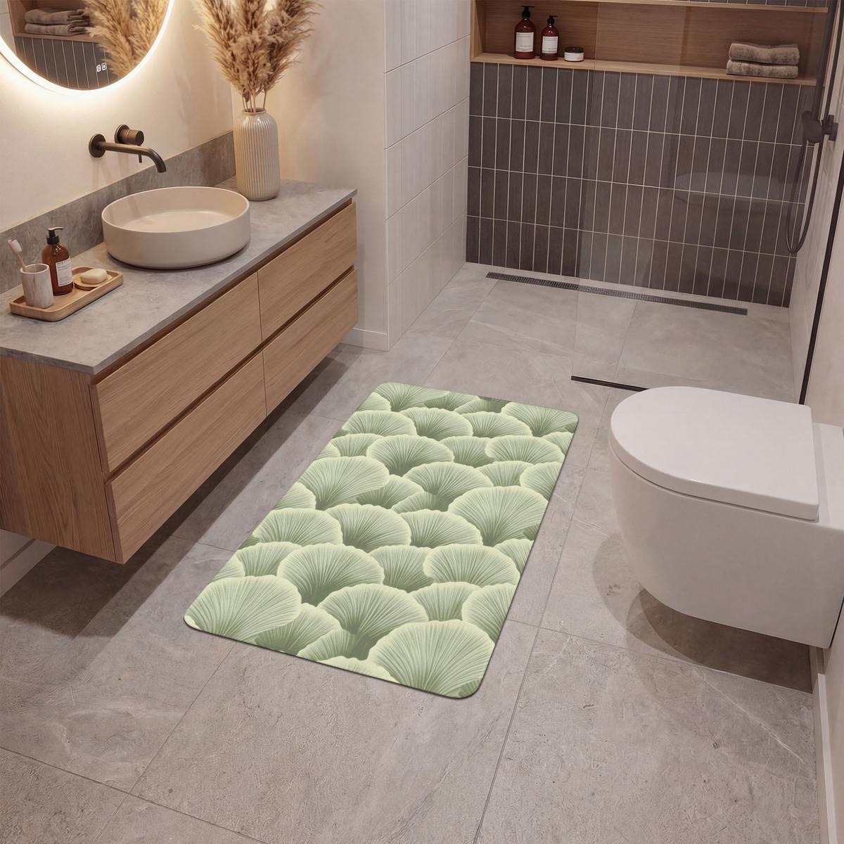 BADEMATTE Fächer - Blatt - Grün 60x90 cm - Pastellgrün, Textil (60/90cm) - OnlyWow