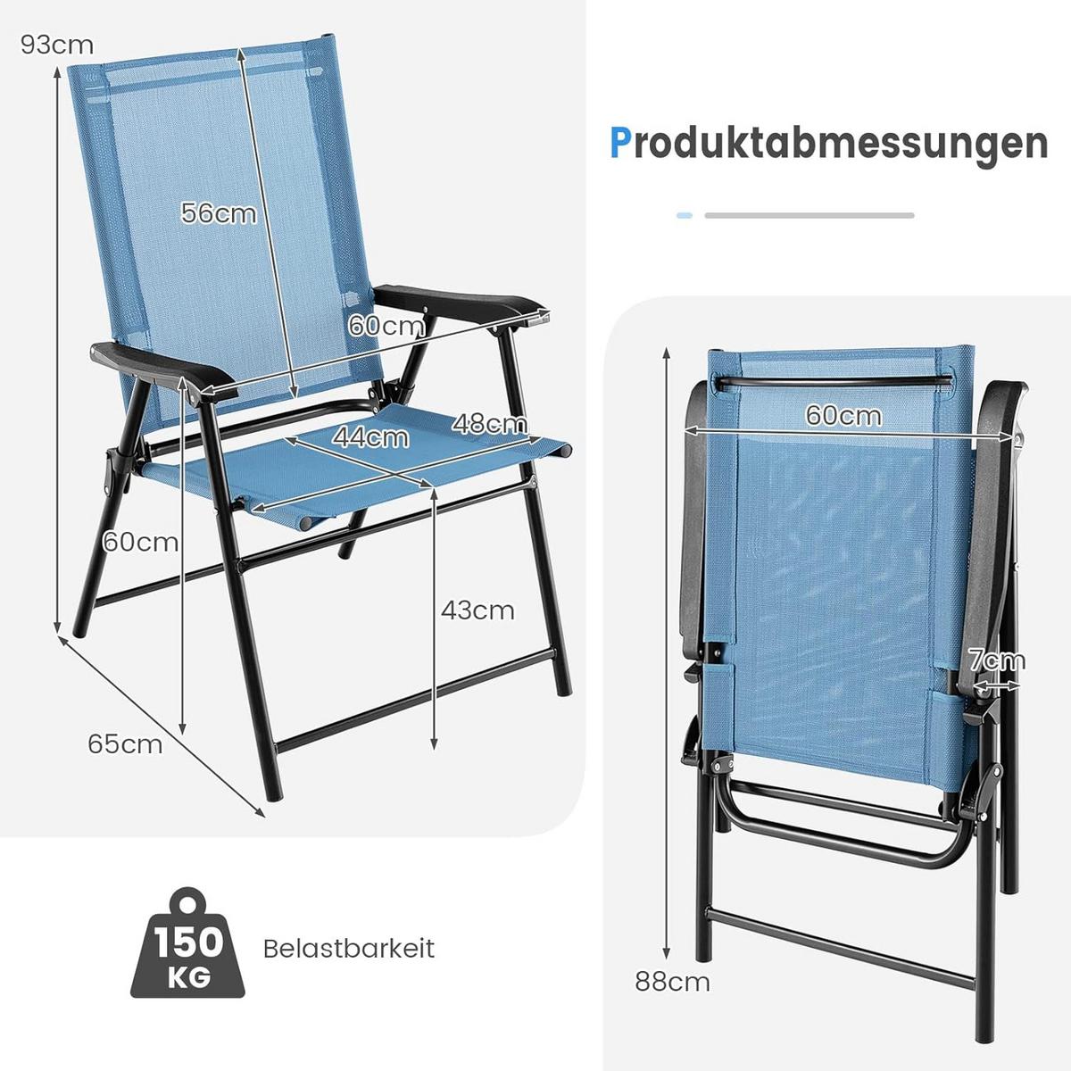 KLAPPSTÜHLE Blau(2er-Set) - Blau, Metall (65/93/60cm) - COSTWAY