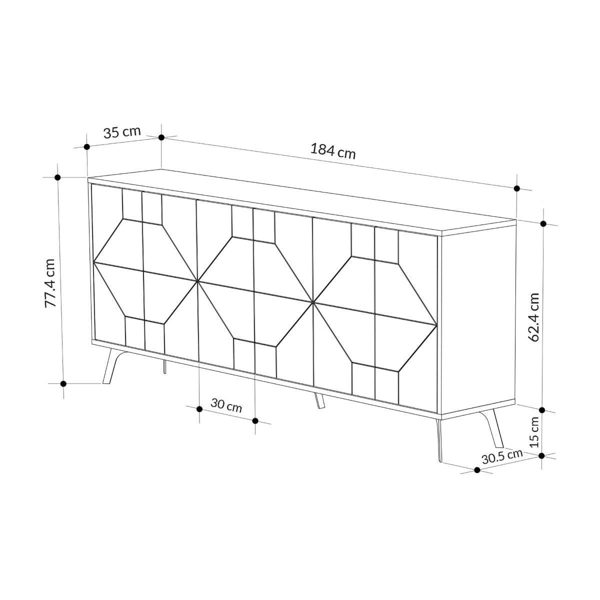SIDEBOARD mit 6 dekorierten Türen L184 cm - Dune - Eichefarben, Holzwerkstoff (35/77.4/9cm) - Calicosy