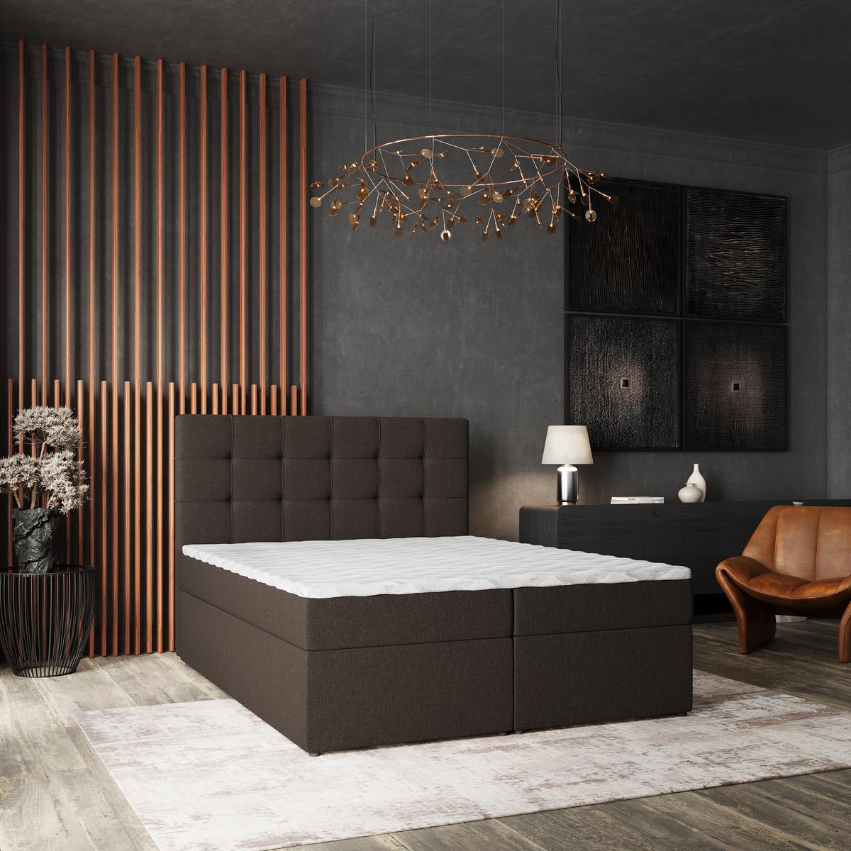 BOXBETT PALMA 140x200 cm mit Matratze und Topper - Braun - Braun, Holz (140/200cm) - MASSENO
