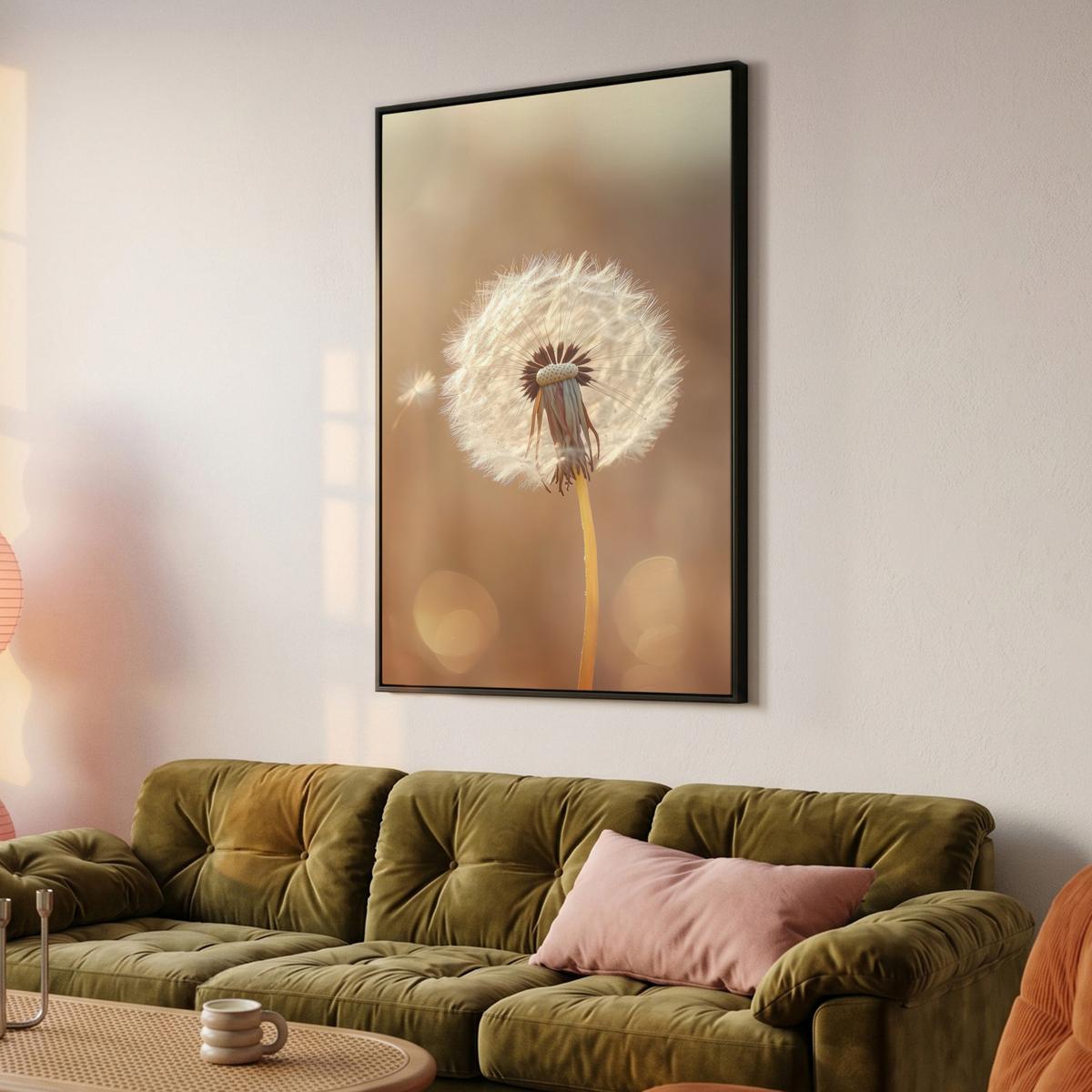 LEINWAND Bilder mit Rahmen - Löwenzahn - Beige - Natur - Blume - 80x120 - Hellbraun, Textil (80/120cm) - MuchoWow