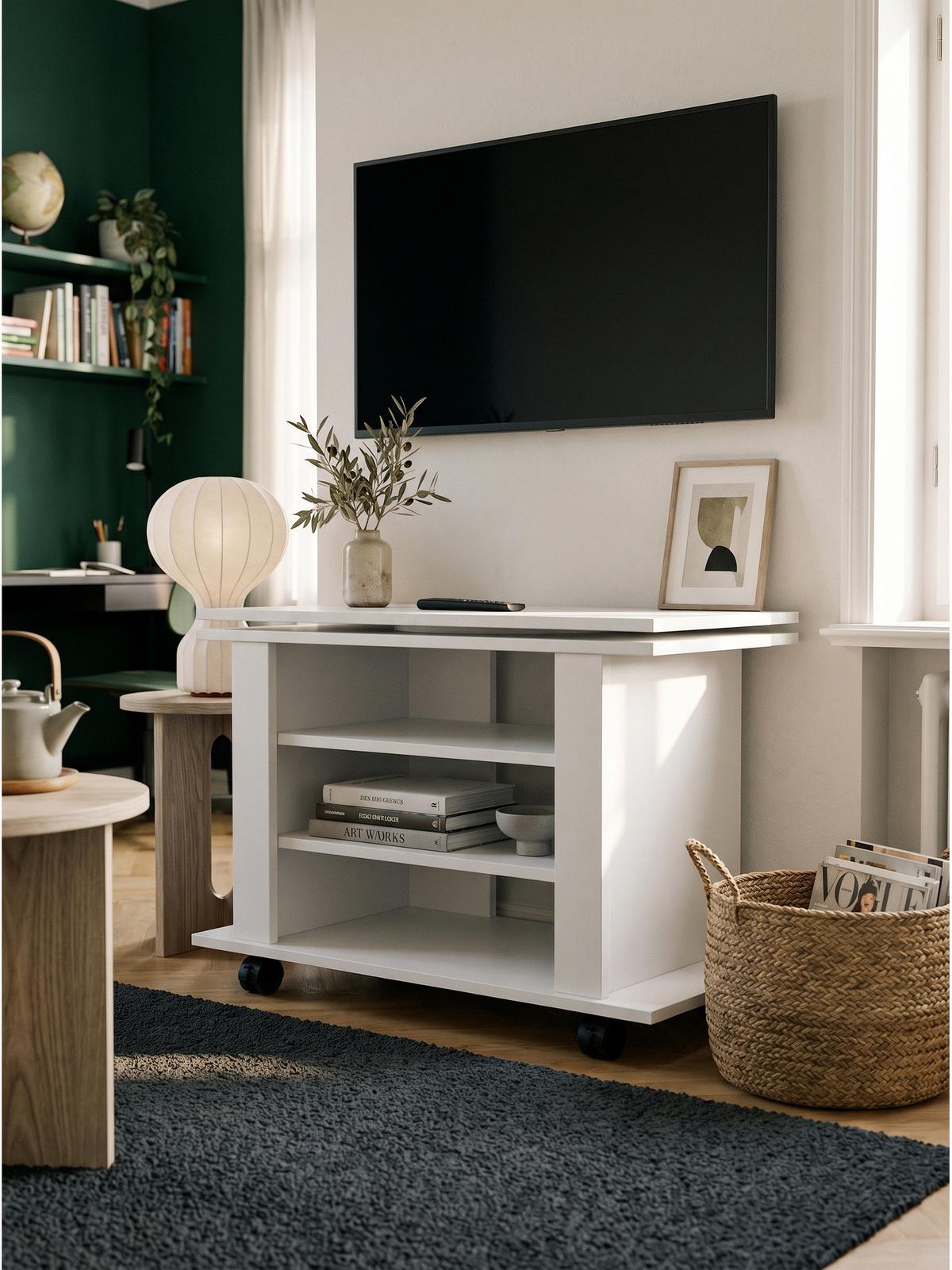 FERNSEHTISCH SEGRE, Spanplatte, mit Ablagen, Weiß, 78 x 38 x 51 cm - Weiß, Holzwerkstoff (78/51/38cm) - KADIMA DESIGN