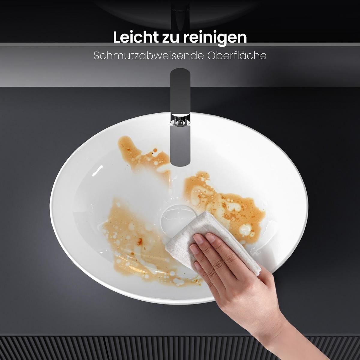 WASCHBECKEN Oval Keramik Weiß Glänzend 52 / 39 / 14 cm - Weiß, Keramik (52/13/39.5cm) - EMKE