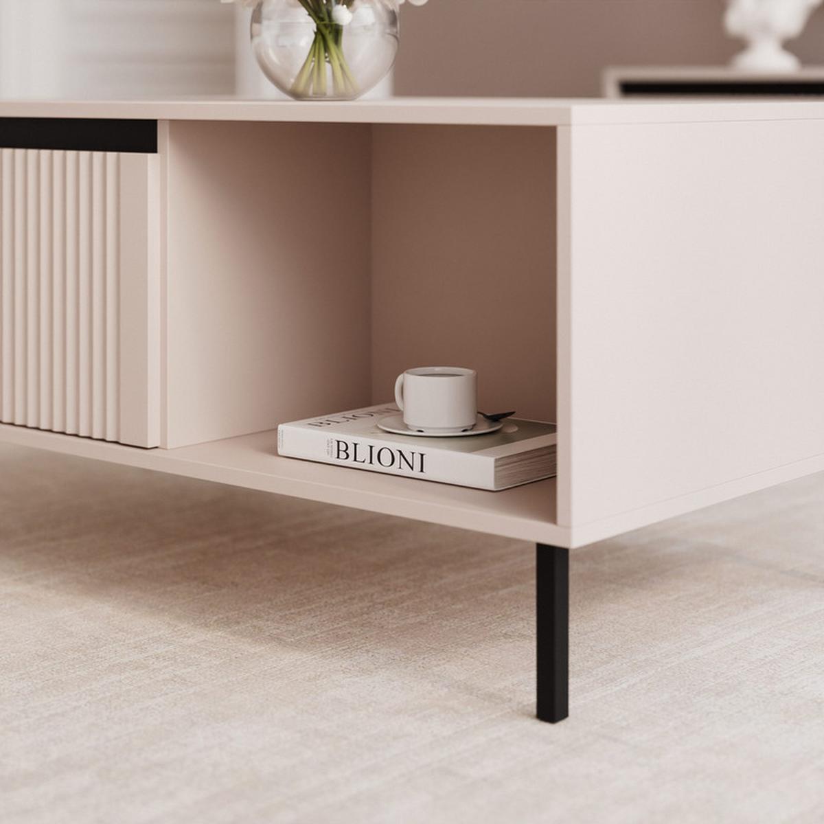 COUCHTISCH LIRA 100/60/50 cm Rechteckig, Sandbeige - Beige/Schwarz, Holzwerkstoff/Metall (60/100/50cm) - Idohome