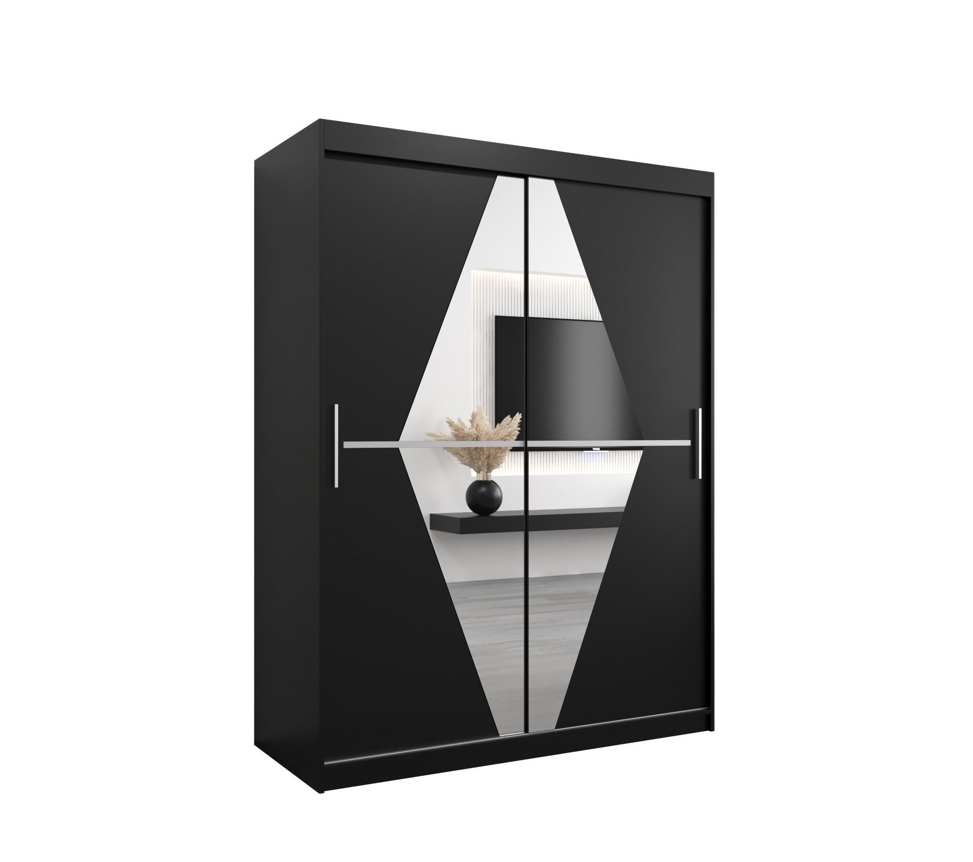 SCHWEBETÜRENSCHRANK 200/150/62 2-türig - Silberfarben/Schwarz, Holz/Kunststoff (150/200/62cm) - MÖBEL KRYSPOL