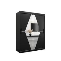 SCHWEBETÜRENSCHRANK 200/150/62 2-türig - Silberfarben/Schwarz, Holz/Kunststoff (150/200/62cm) - MÖBEL KRYSPOL