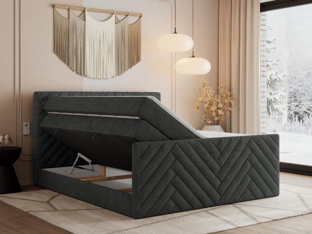 BOXSPRINGBETT PARIS KING DUO - 180/200 - Dunkelgrau Struktur - H3 - Dunkelgrau, Holz/Textil (180/200cm) - MKS