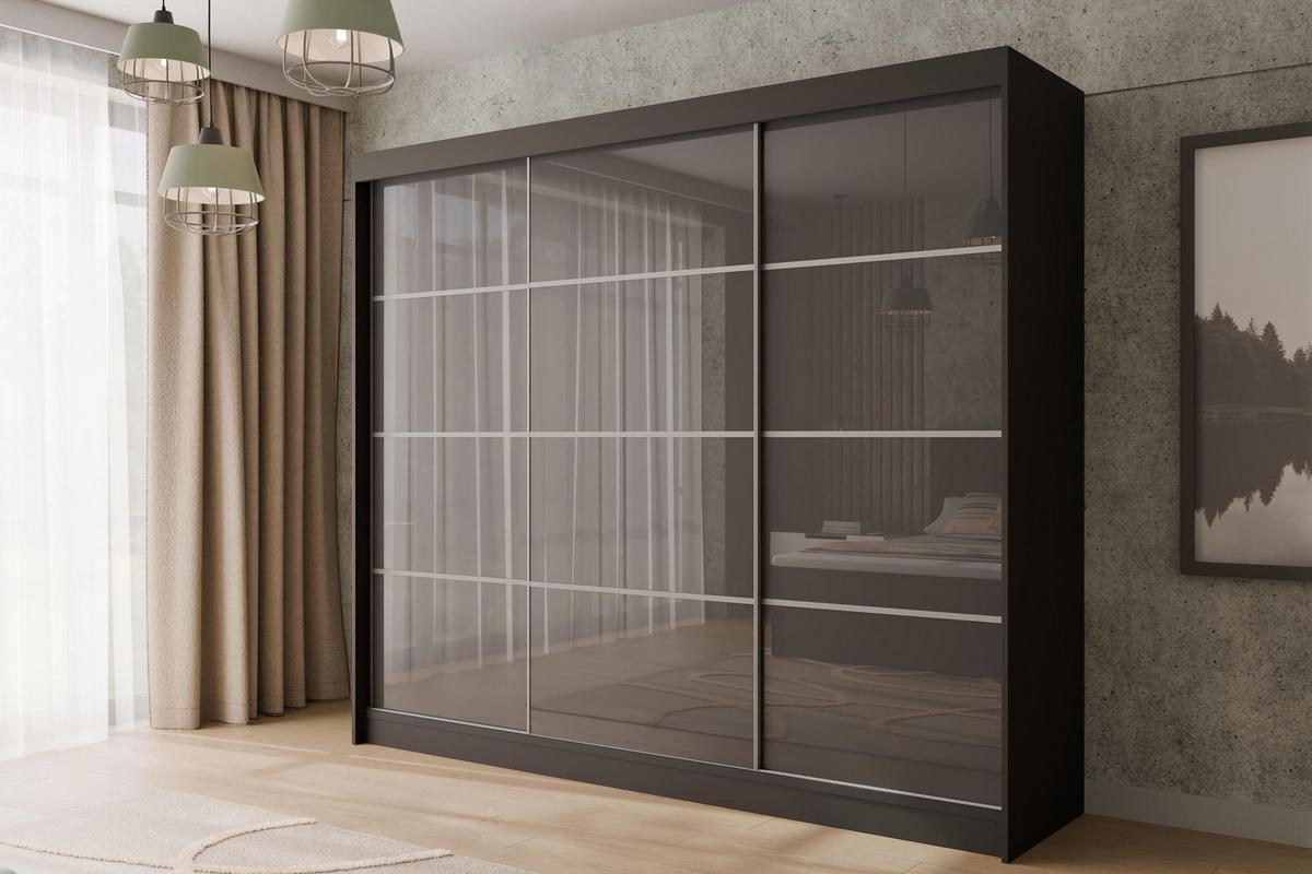 KLEIDERSCHRANK PEKA III - 250 cm - Schwarz|Grau - Schwarz/Grau, Holzwerkstoff (250/215/61cm) - ALTDECOR