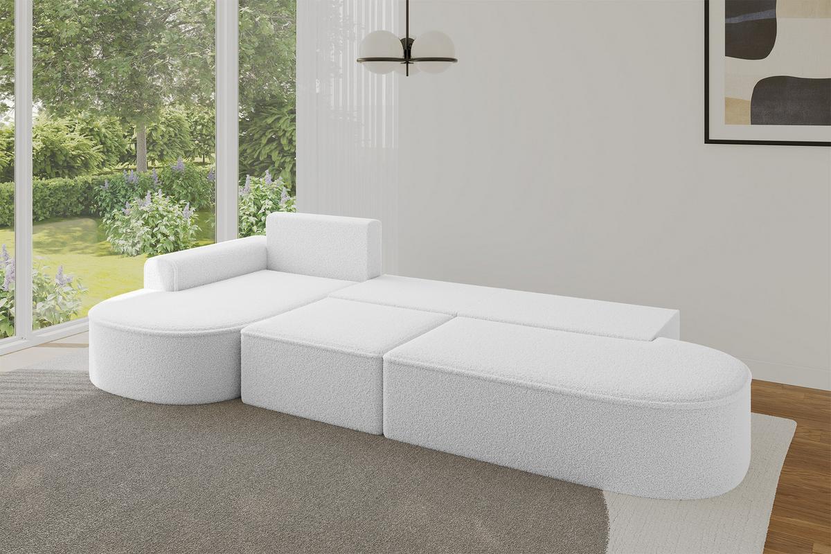 ECKSOFA mit Schlaffunktion Ottomane Links MARI L2-S 368X167X85 Weiß Bouclé - Schwarz/Weiß, Holzwerkstoff/Kunststoff (368/167cm) - ALTDECOR