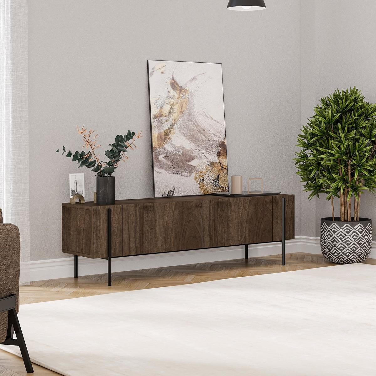 TV-MÖBEL mit 2 klappbaren Türen und Metallfüßen 31,4/160/45,6 cm - Naturfarben, Holzwerkstoff (31.4/45.6/36cm) - Calicosy