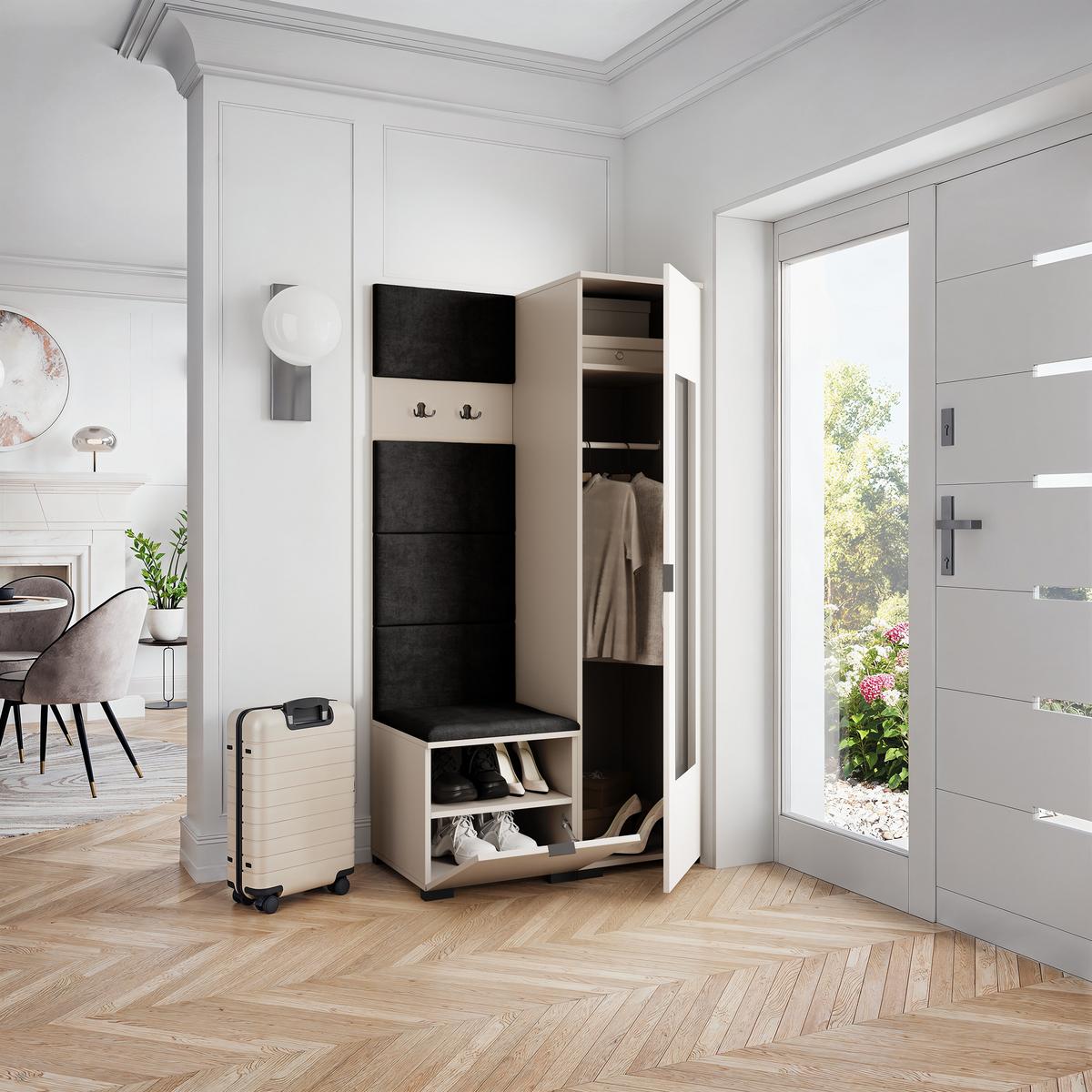 GARDEROBENSCHRANK VIRA 95/181/51 cm Modern Kaschmir - Kaschmir/Schwarz, Holzwerkstoff (95/181/51cm) - MASSENO