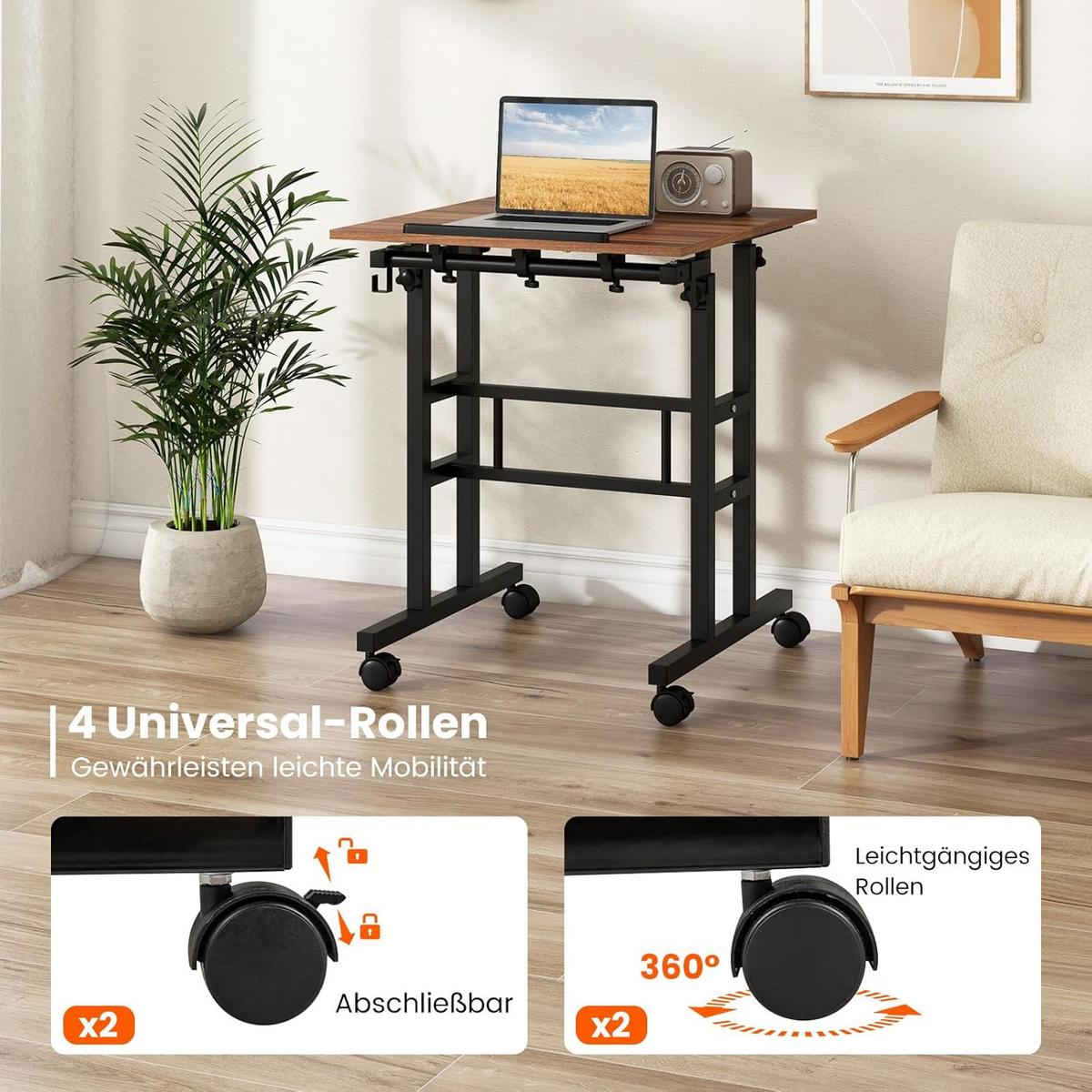 COMPUTERTISCH Walnuss - Walnussfarben, Holzwerkstoff (55/60/124cm) - COSTWAY