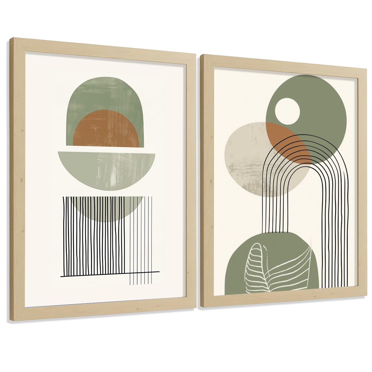 POSTER 3er Kunstdruck-Set Wandbilder Abstrakt Grün modern Wohnzimmer Deko, Schlafzimmer, Küche, Badezimmer Leichter Holzrahmen A3 - Beige, Papier (29.7/1/42cm) - Nacnic