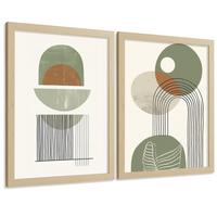 POSTER 3er Kunstdruck-Set Wandbilder Abstrakt Grün modern Wohnzimmer Deko, Schlafzimmer, Küche, Badezimmer Leichter Holzrahmen A3 - Beige, Papier (29.7/1/42cm) - Nacnic