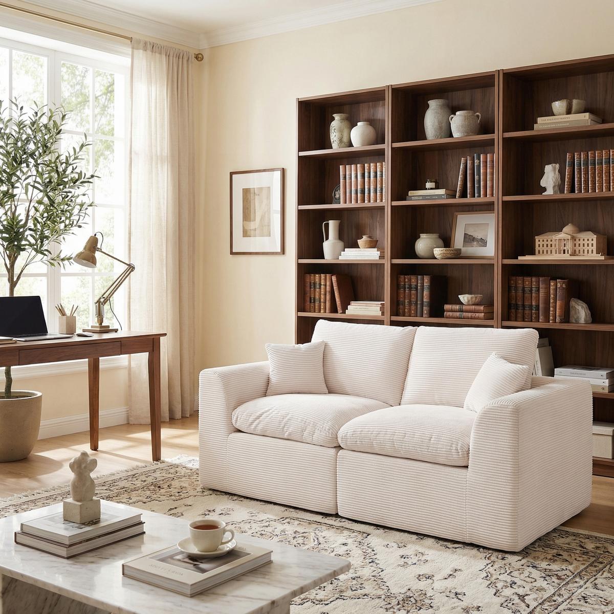 2-SITZER-SOFA XXL aus Cord mit Federkern-Polsterung Montagefrei - Beige, Textil (204/84/102cm) - Urban Meuble