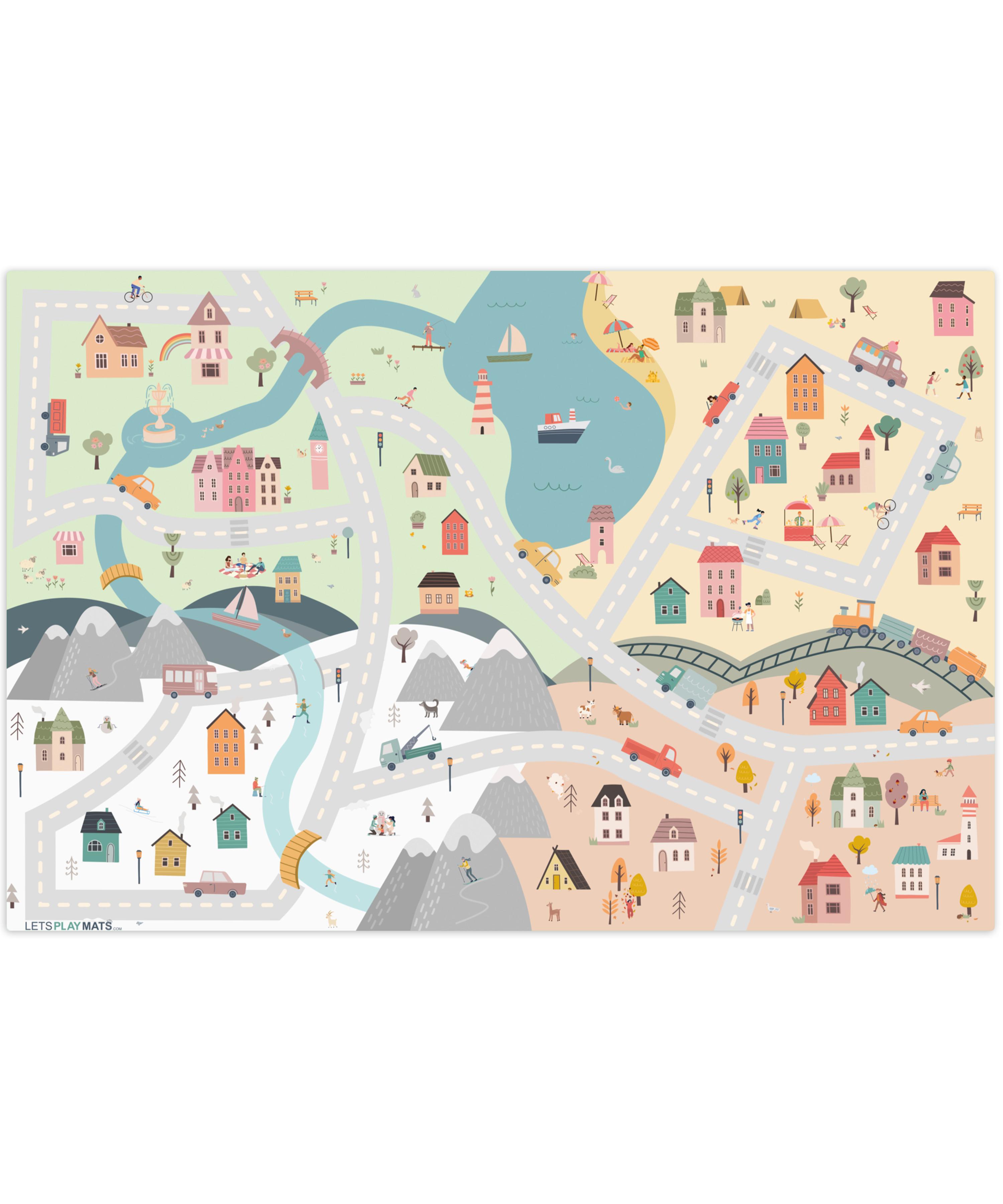 KINDERTEPPICH Jahreszeiten - Stadt - Häuser - Straße - Kinder - Auto Spielteppich 180x120 cm - Multicolor, Kunststoff (180/0.3cm) - OnlyWow