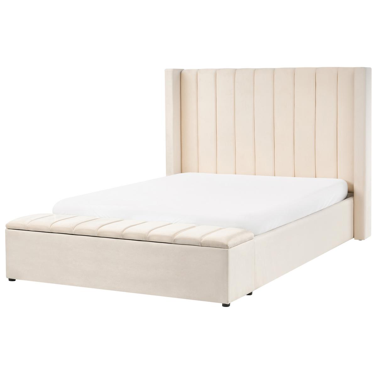 BETT mit Stauraum bank140/200 cm Samtstoff Cremeweiß Noyers - Creme, Textil (140/200cm) - Beliani