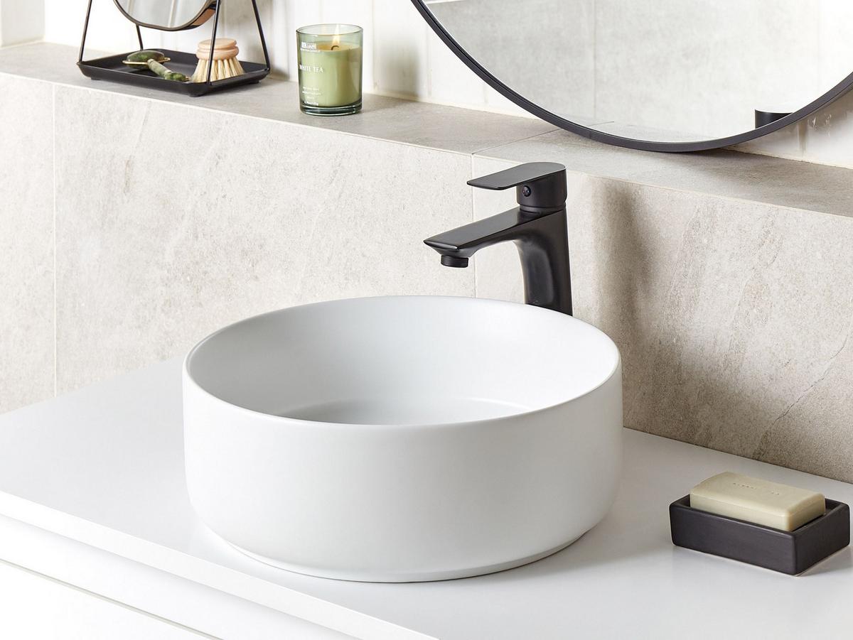 AUFSATZWASCHBECKEN Cremeweiß 36 cm Keramik Calig - Creme/Weiß, Keramik (36/12/36cm) - Beliani