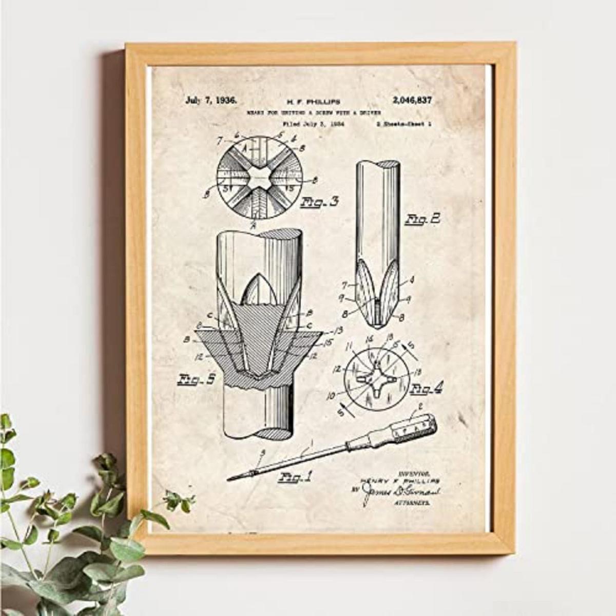 POSTER Set mit 4 Jahrgang Werkzeug Patenten A4 Rahmenlos - Klar, Papier (29.7/3cm) - Nacnic