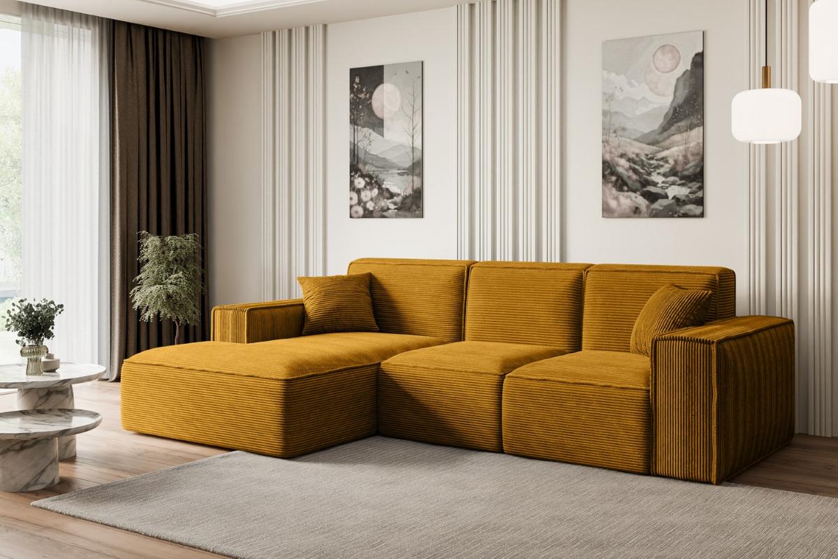 ECKSOFA Ottomane Links SERRA-L - 266x169x80 cm Senfgelb Cord - Gelb/Schwarz, Holzwerkstoff/Kunststoff (165/266cm) - ALTDECOR