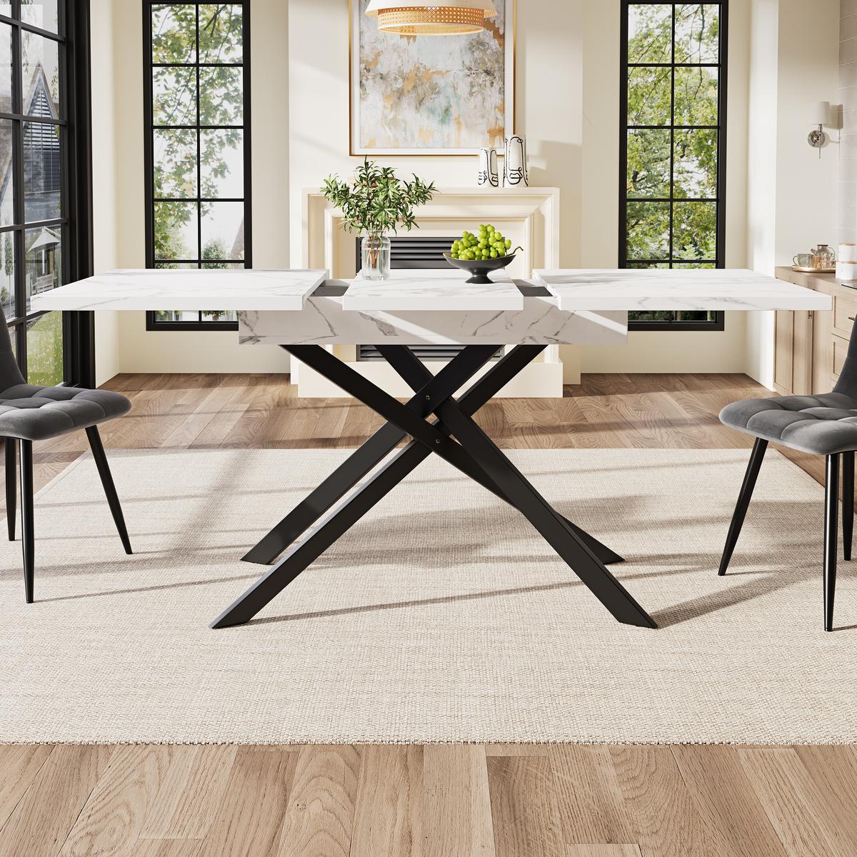 ESSTISCH Ausziehbar Weiß 160/80/76.50 cm - Weiß, Holzwerkstoff/Metall (160/80/77cm) - Urban Meuble
